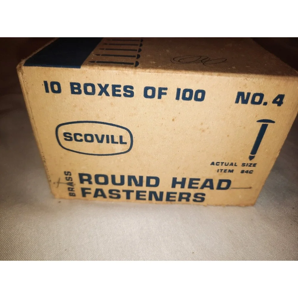 10x Boxes VINTAGE SCOVILL BRASS ROUND HEAD FASTENERS No. 4 T-Pins 1